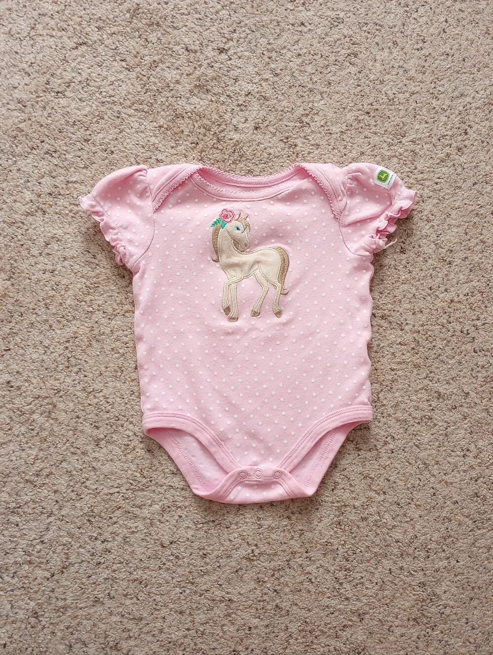 John Deere Baby Girl Onesies Pig Chicken Horses Pink Stripes Polka Dot Cute Farm